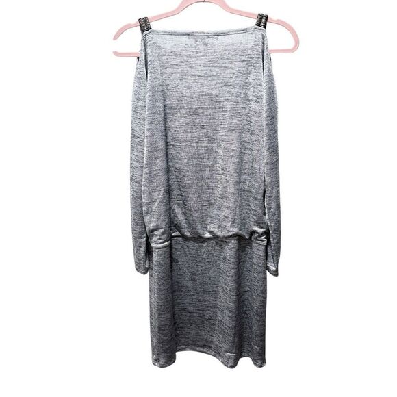 NWT WHBM Marled Gray Cold Shoulder Dolman Blouson Dress gray beaded Small - Picture 4 of 12